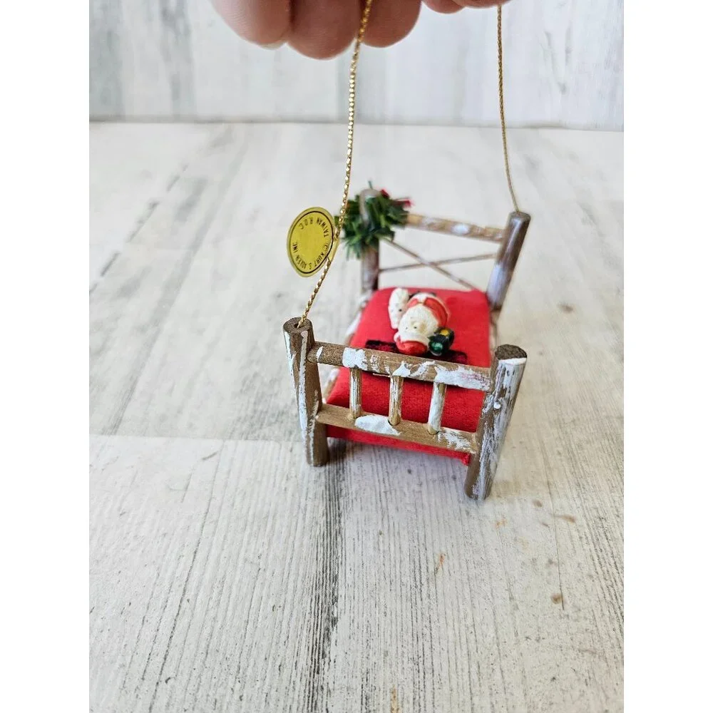 Antique Kurt Adler Santa bed rabbit ornament‎ vintage wooden Xmas tree